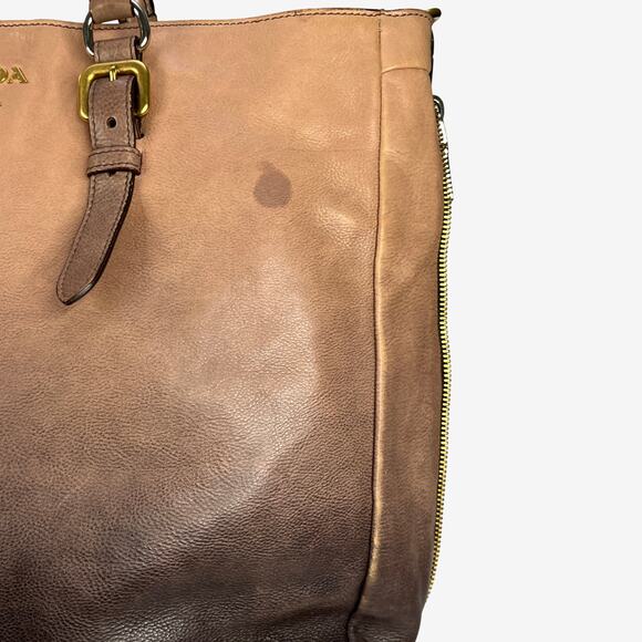Prada Ombre Leather Tote Bag Brown Gradient Large Satchel Shoulder Bag - Picture 16 of 16